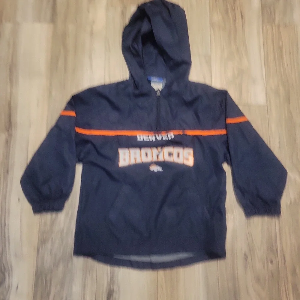 Denver Broncos Reebok Hoodie Pullover Jacket Kids 5/6 Navy Blue Pockets